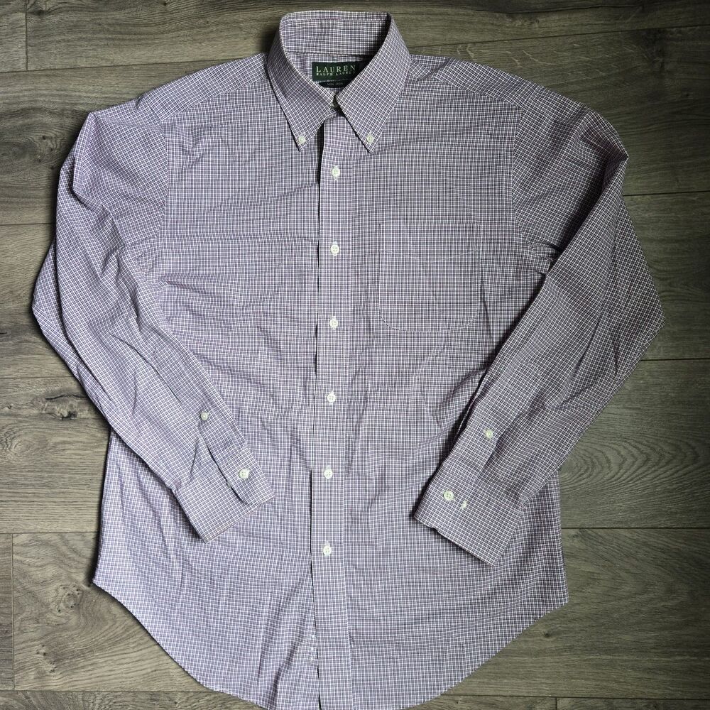 Lauren Ralph Lauren Mens Shirt 15 32 33 Plaid Button Down Non Iron Red Navy